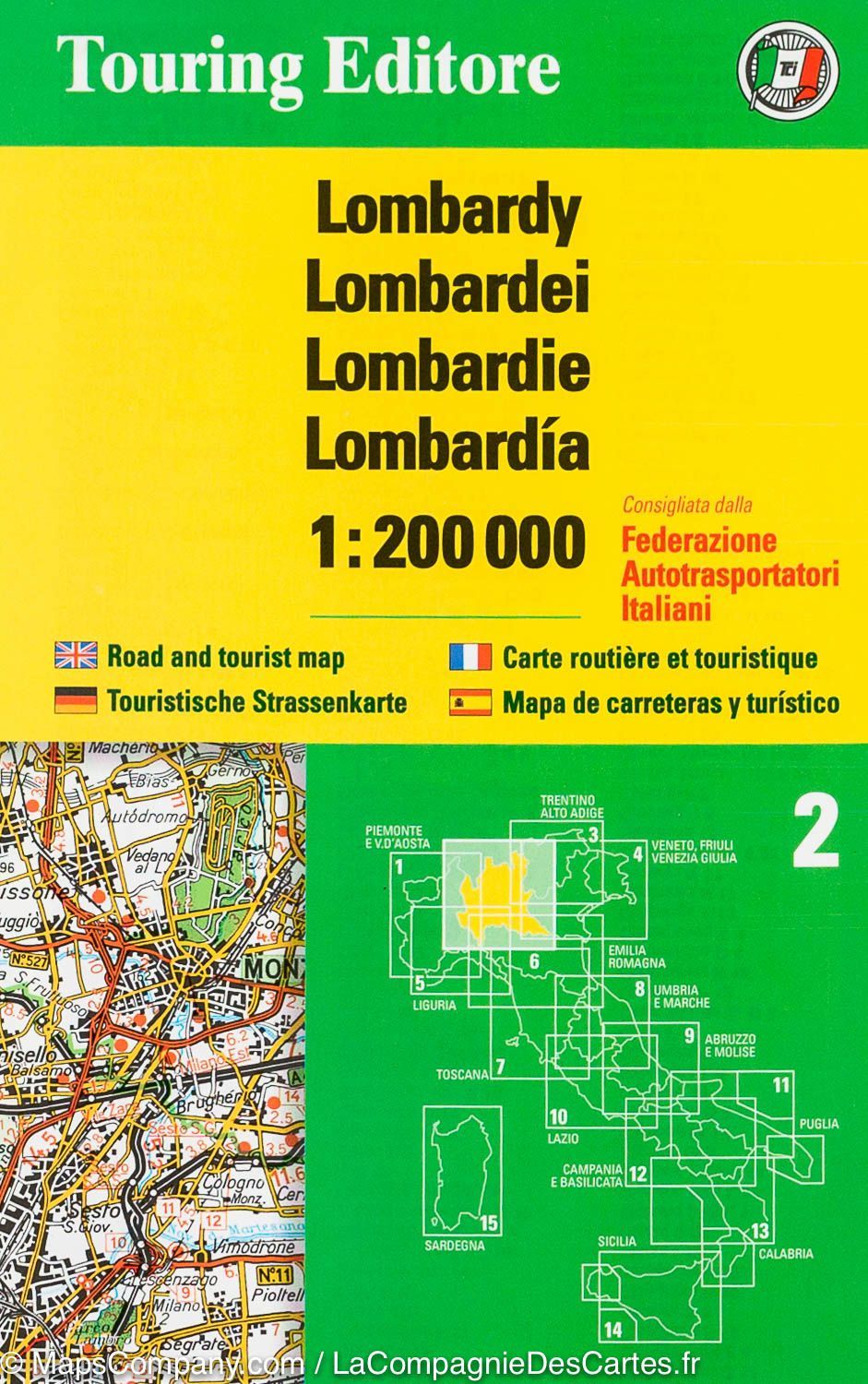 Carte routière n° 2 - Lombardie (Italie) | Touring Club Italiano-1/200 000 carte routière Touring Club Italiano