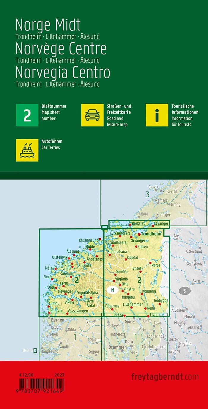 Carte routière n° 2 - Norvège Centrale (Trondheim, Lillehamer, Alesund) | Freytag & Berndt carte routière Freytag & Berndt