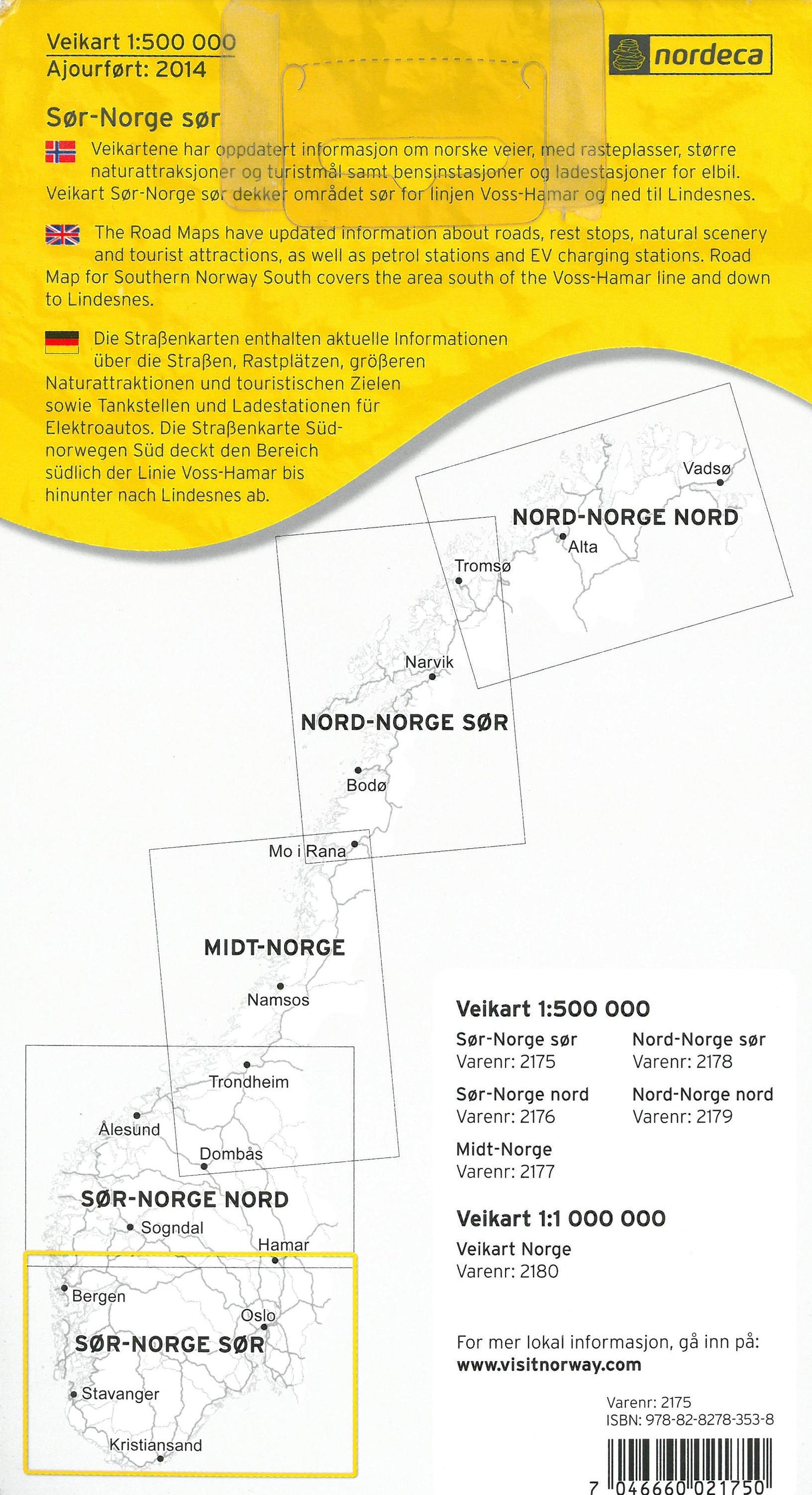 Carte routière n° 2175 - Norvège Sud (partie Sud) | Nordeca - Veikart carte routière Nordeca Default Title