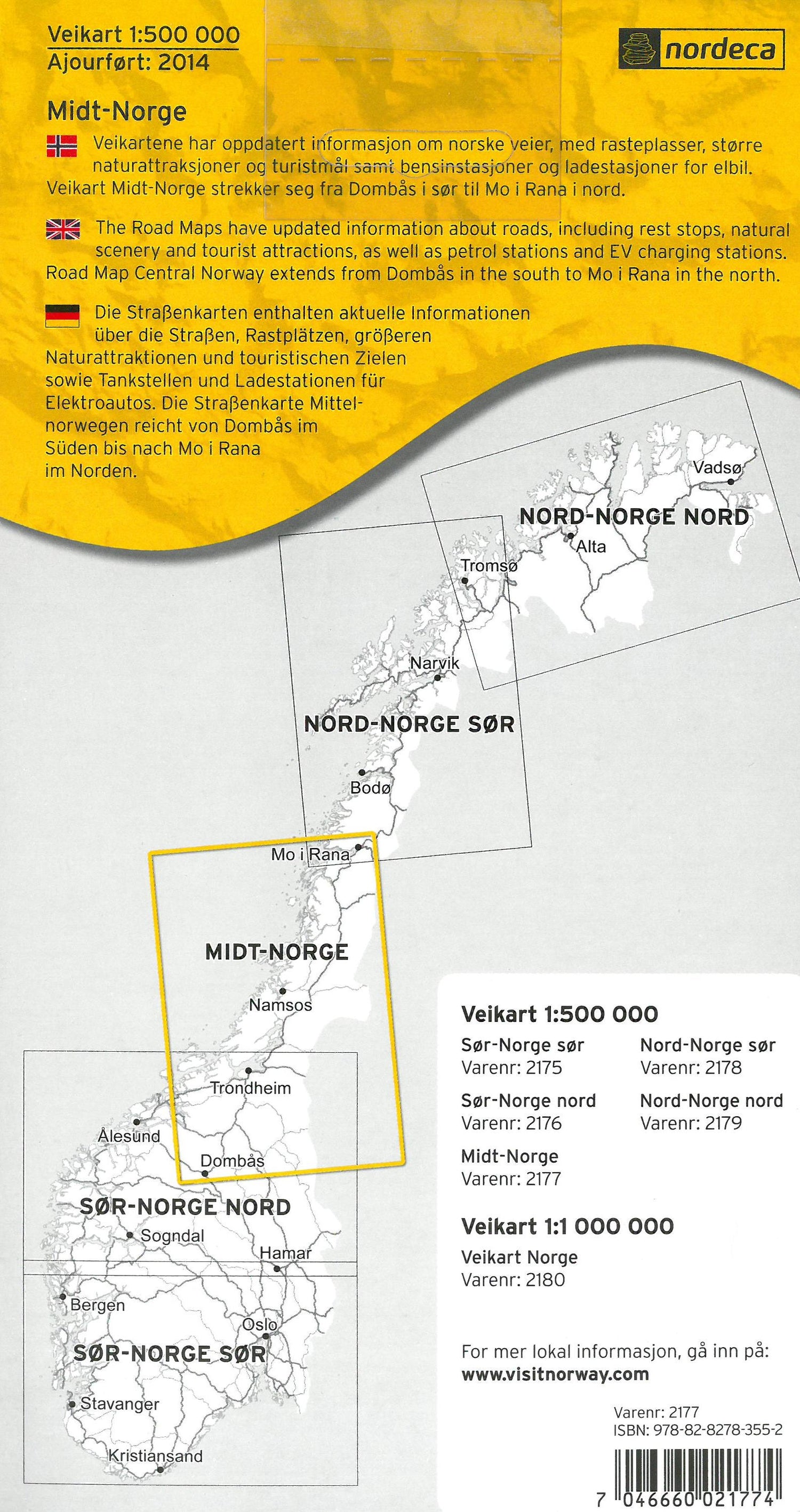 Carte routière n° 2177 - Norvège Centrale | Nordeca - Veikart carte routière Nordeca Default Title