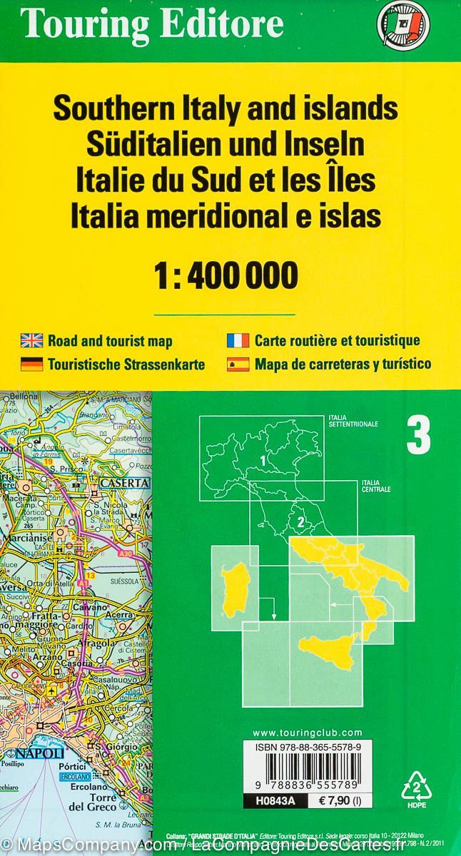 Carte routière n° 3 - Italie Sud et les îles | Touring Club Italiano-1/400 000 carte routière Touring Club Italiano