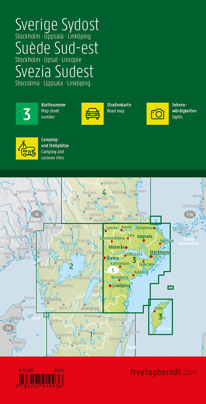 Carte routière n° 3 - Suède Sud-Est (Stockholm, Uppsala, Norrköping), | Freytag & Berndt carte pliée Freytag & Berndt 