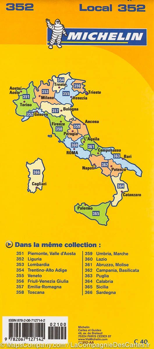 Carte routière n° 352 - Ligurie (Italie) | Michelin carte pliée Michelin 