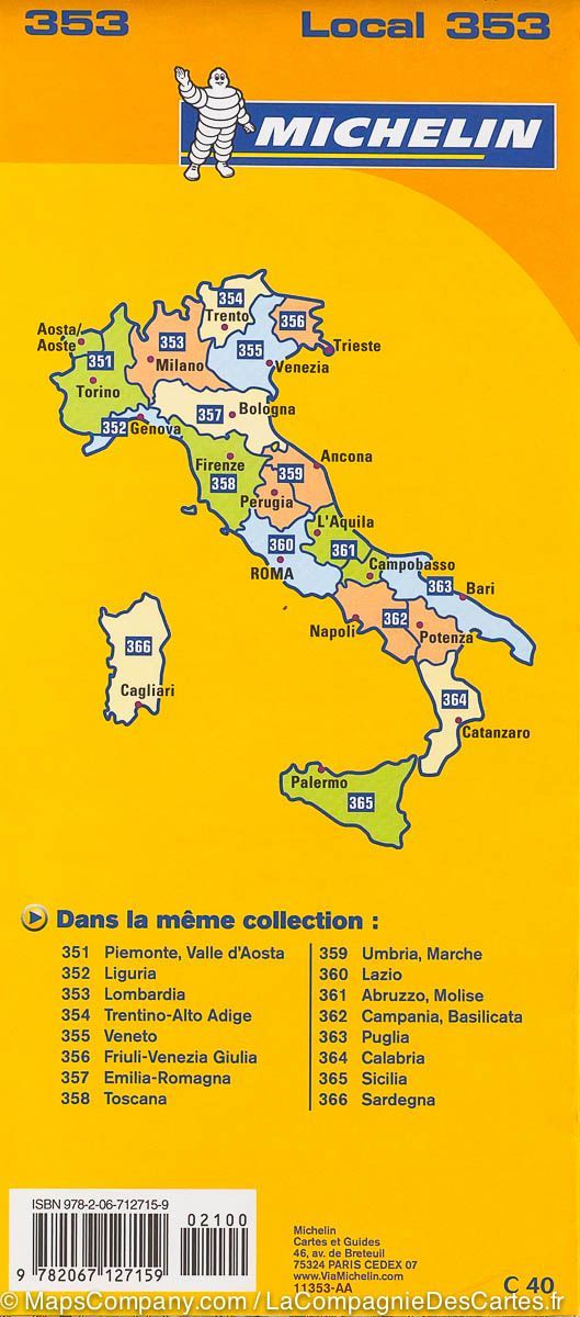 Carte routière n° 353 - Lombardie (Italie) | Michelin carte routière Michelin