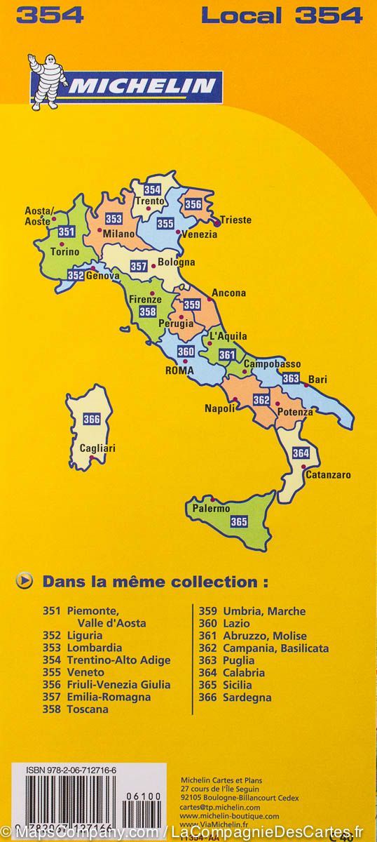 Carte routière n° 354 - Trentin-Haut Adige (région de Trente, Italie) | Michelin carte pliée Michelin 