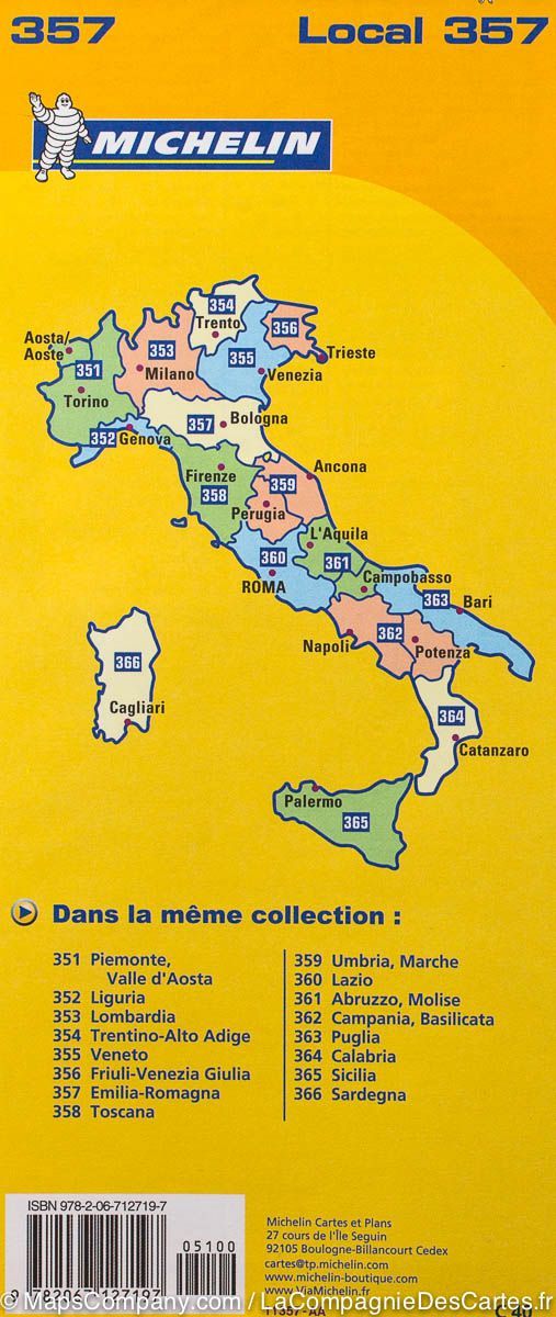 Carte routière n° 357 - Emilie-Romagne (région de Bologne, Italie) | Michelin carte routière Michelin