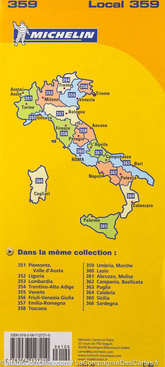 Carte routière n° 359 - Ombrie & Marches (région de Perugia et Ancone) | Michelin carte pliée Michelin 