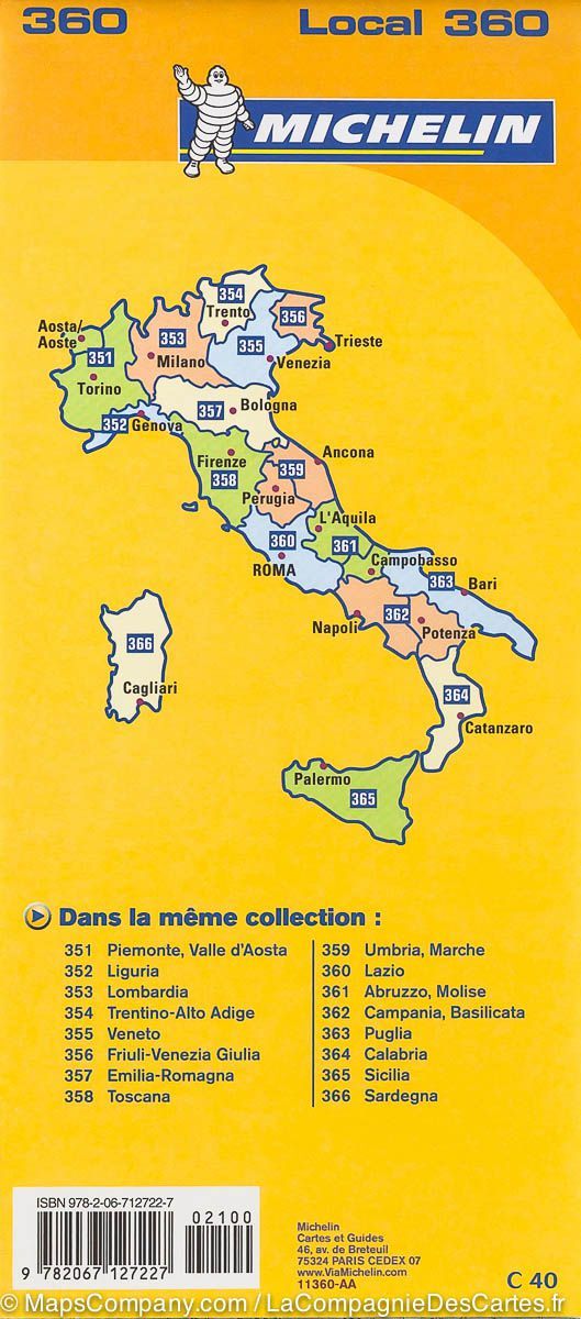Carte routière n° 360 - Lazio, Latium (région de Rome, Italie) | Michelin carte routière Michelin