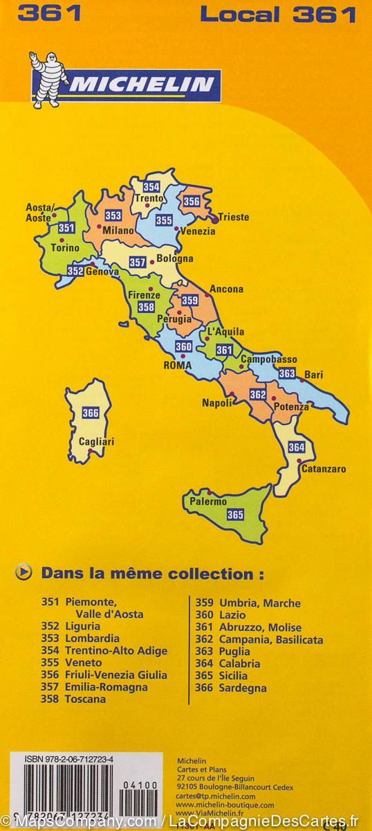 Carte routière n° 361 - Abruzzes et Molise (Région d'Aquila) | Michelin carte routière Michelin