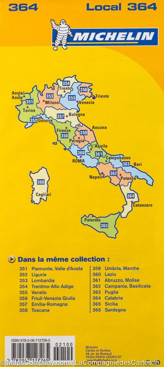 Carte routière n° 364 - Calabre (sud de l'Italie) | Michelin carte routière Michelin