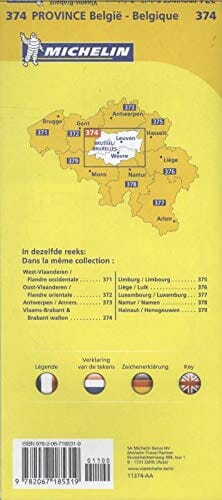 Carte routière n° 374 - Brabant Flamand & Brabant Wallon | Michelin carte routière Michelin