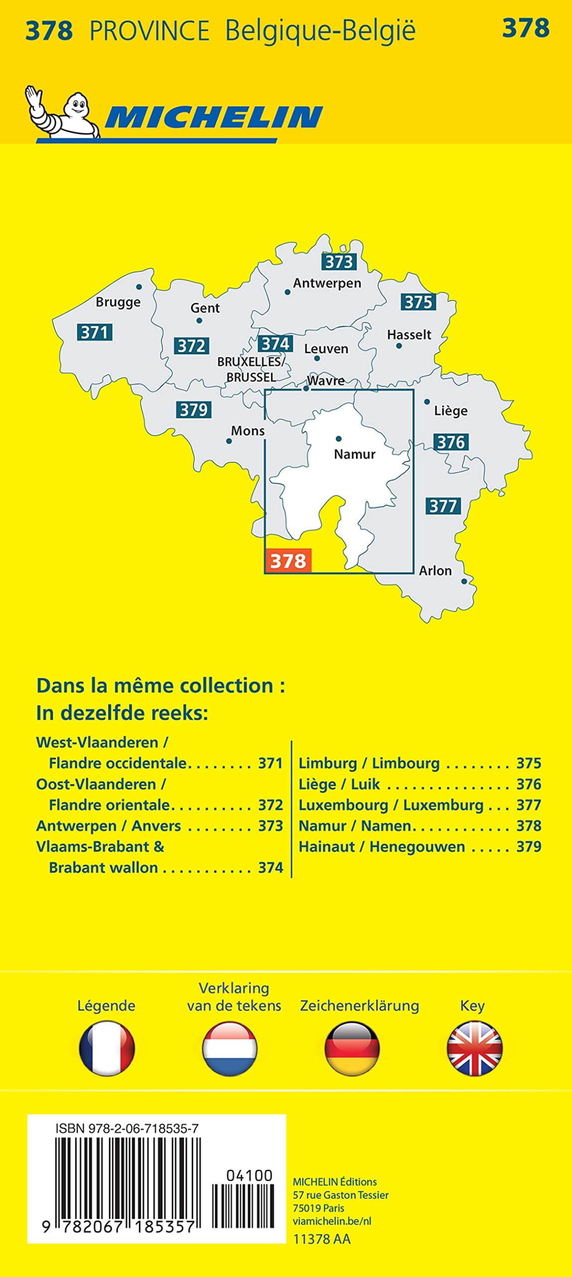 Carte routière n° 378 - Province de Namur (Belgique) | Michelin carte routière Michelin