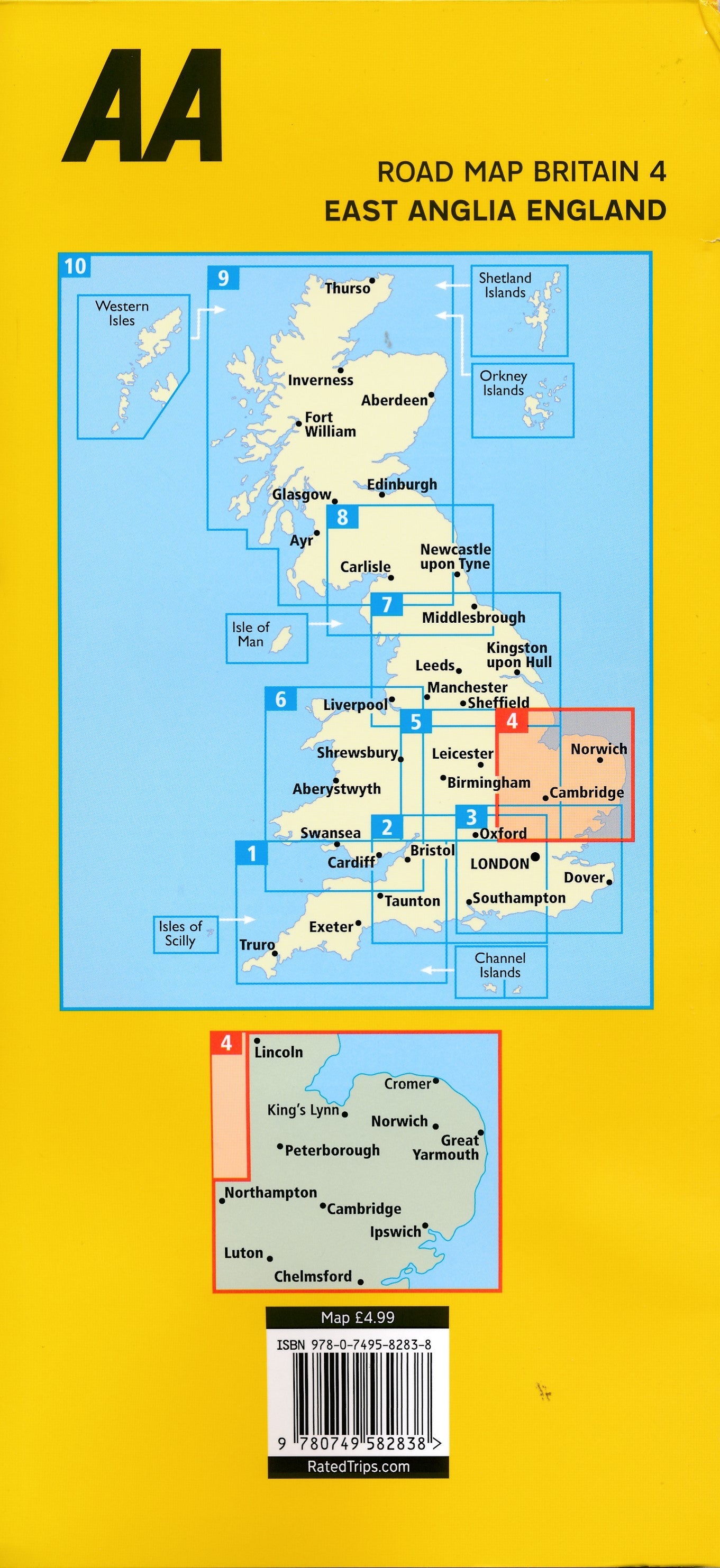 Carte routière n° 4 - Angleterre Est | AA Publishing carte routière AA Publishing