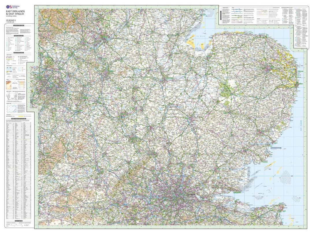 Carte routière n° 5 - Est des Midlands & East Anglia | Ordnance Survey - Road carte pliée Ordnance Survey 
