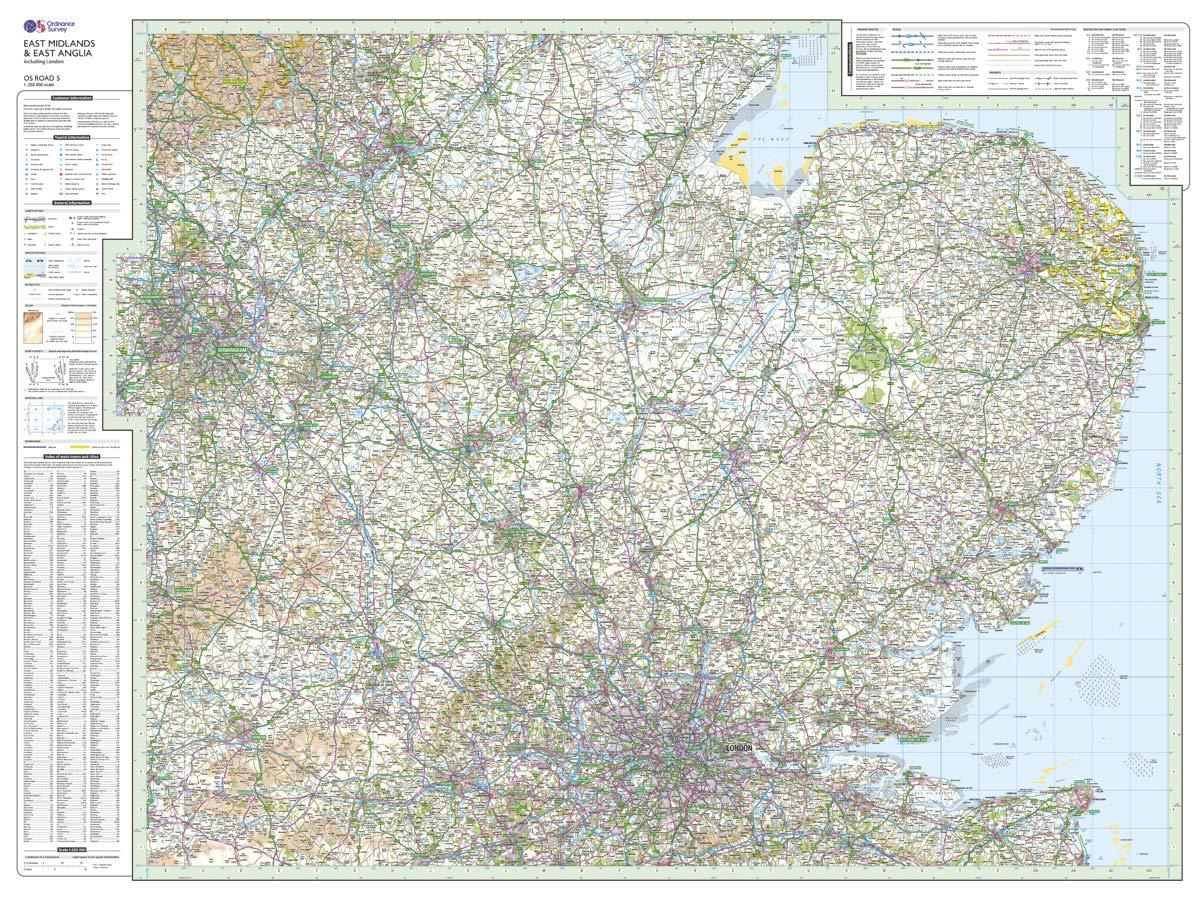 Carte routière n° 5 - Est des Midlands & East Anglia | Ordnance Survey - Road carte routière Ordnance Survey