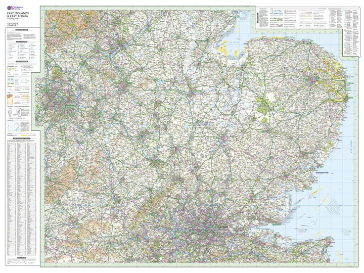 Carte routière n° 5 - Est des Midlands & East Anglia | Ordnance Survey - Road carte pliée Ordnance Survey 