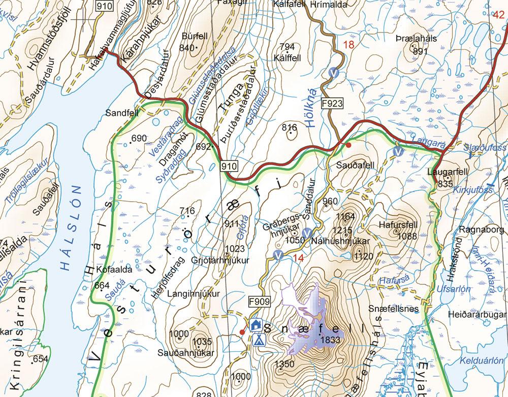 Carte routière n° 5 - Islande centrale, Haut Pays | Ferdakort carte routière Ferdakort