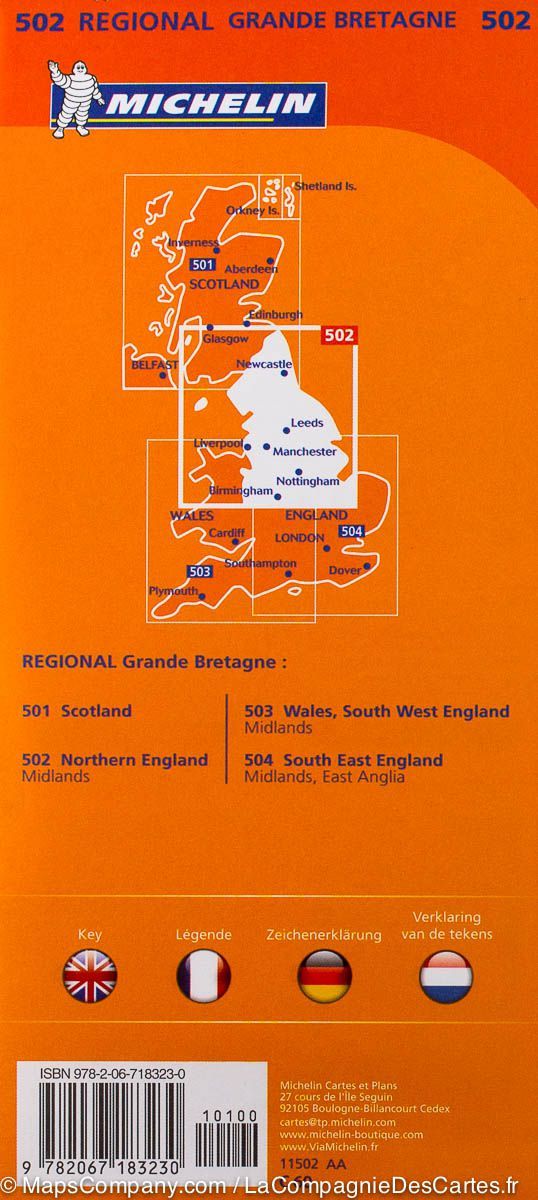 Carte routière n° 502 - Angleterre Nord & Midlands | Michelin carte routière Michelin