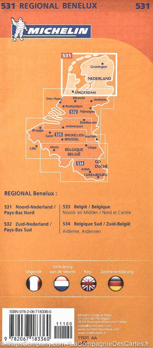 Carte routière n° 531 - Pays-Bas Nord | Michelin carte pliée Michelin 