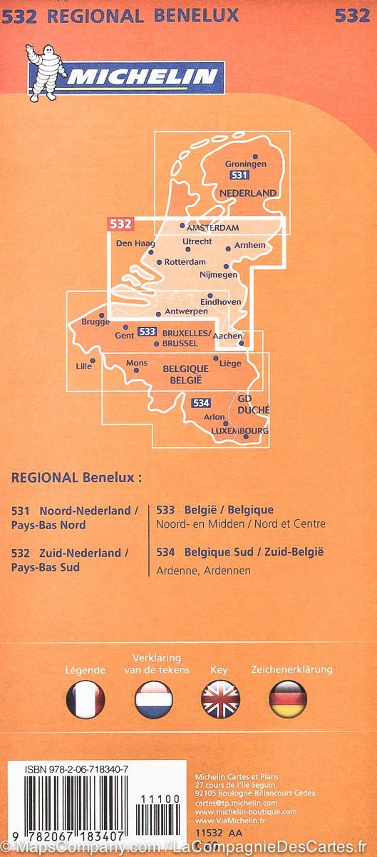 Carte routière n° 532 - Pays-Bas Sud | Michelin carte pliée Michelin 