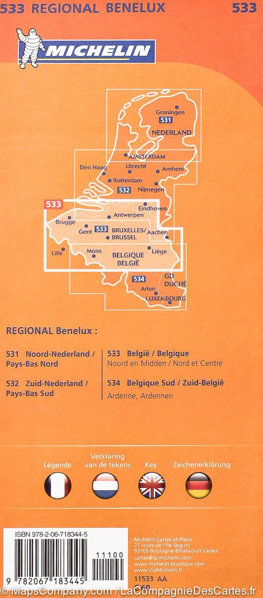 Carte routière n° 533 - Belgique Nord et Centre | Michelin carte routière Michelin