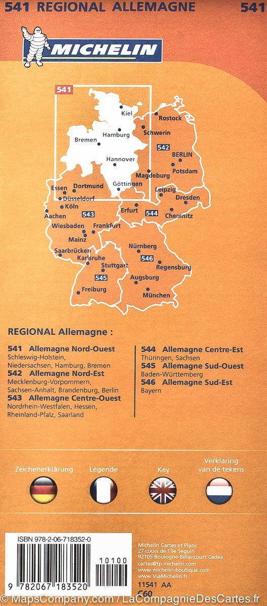 Carte routière n° 541 - Allemagne Nord-Ouest | Michelin carte pliée Michelin 