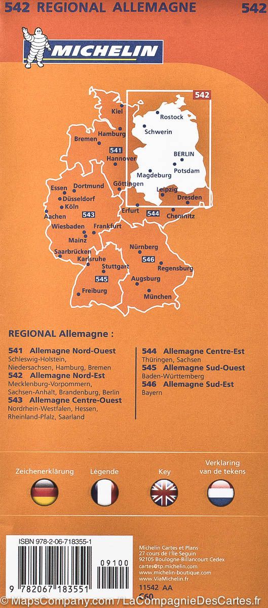 Carte routière n° 542 - Allemagne Nord-Est | Michelin carte pliée Michelin 