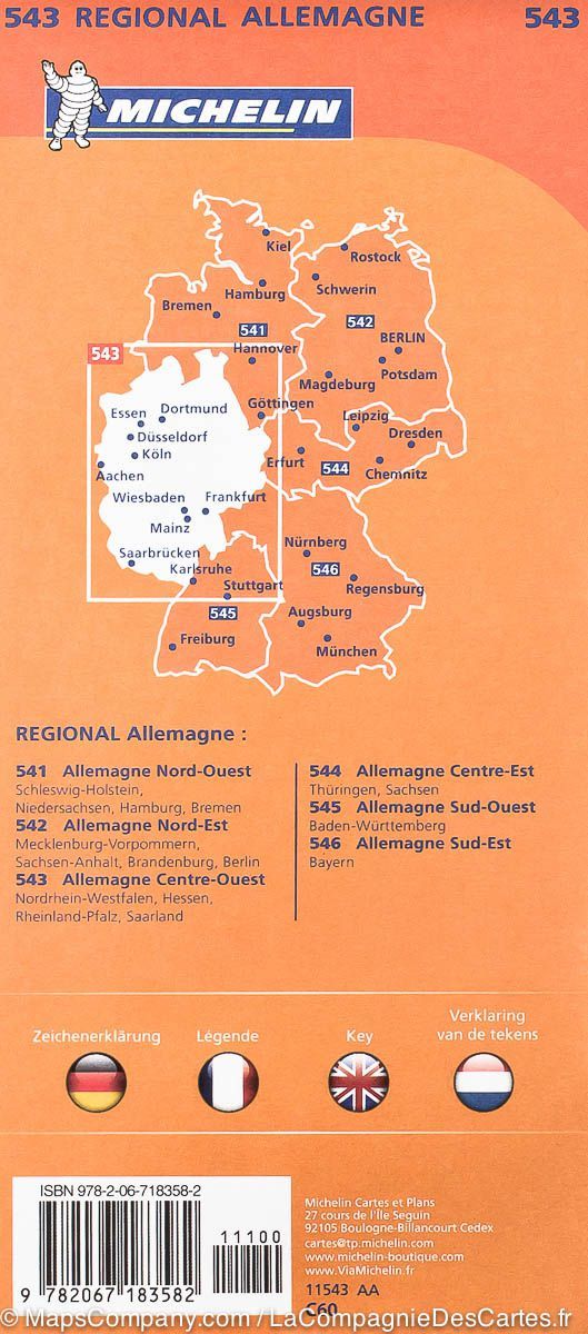 Carte routière n° 543 - Allemagne Centre-Ouest | Michelin carte routière Michelin