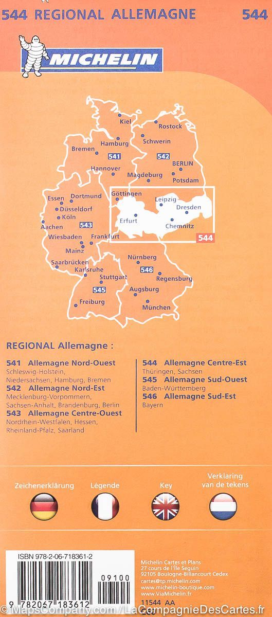 Carte routière n° 544 - Allemagne Centre-Est | Michelin carte pliée Michelin 