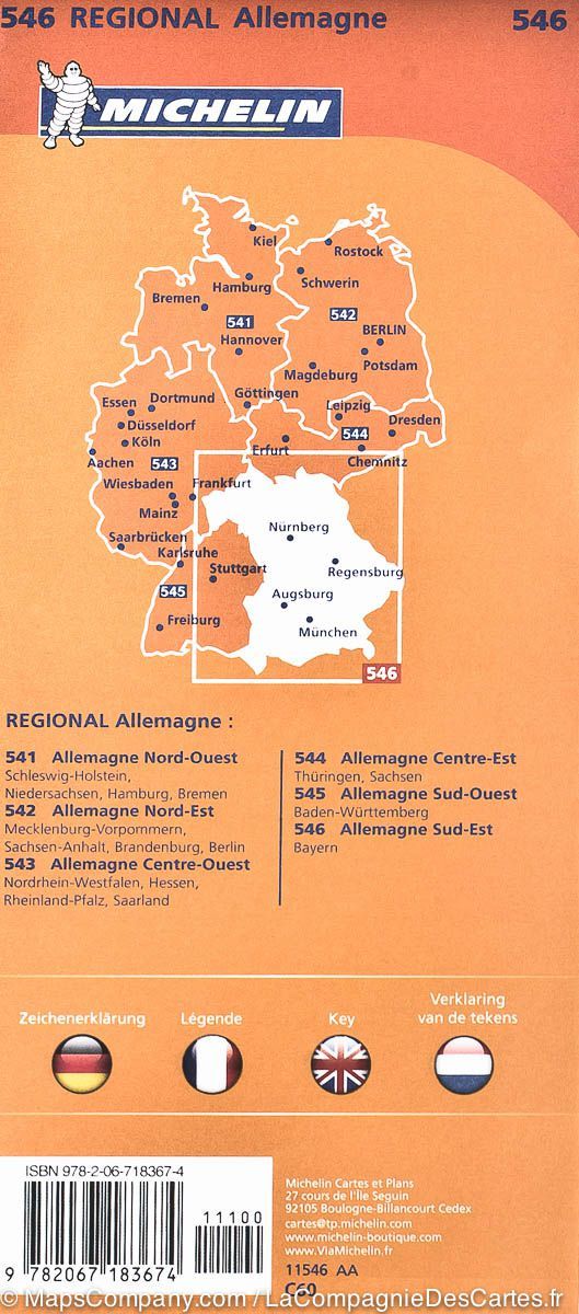Carte routière n° 546 - Allemagne Sud-Est & Bavière | Michelin carte pliée Michelin 