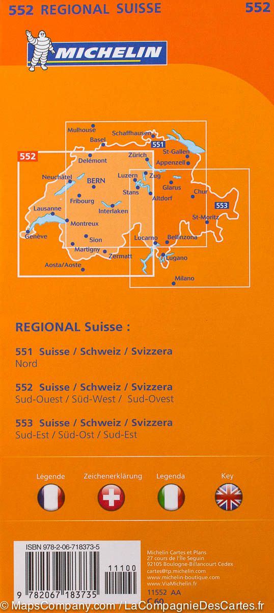 Carte routière n° 552 - Suisse sud-ouest | Michelin carte routière Michelin