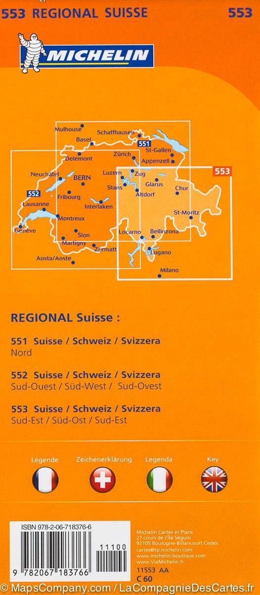 Carte routière n° 553 - Suisse Sud-Est | Michelin carte routière Michelin