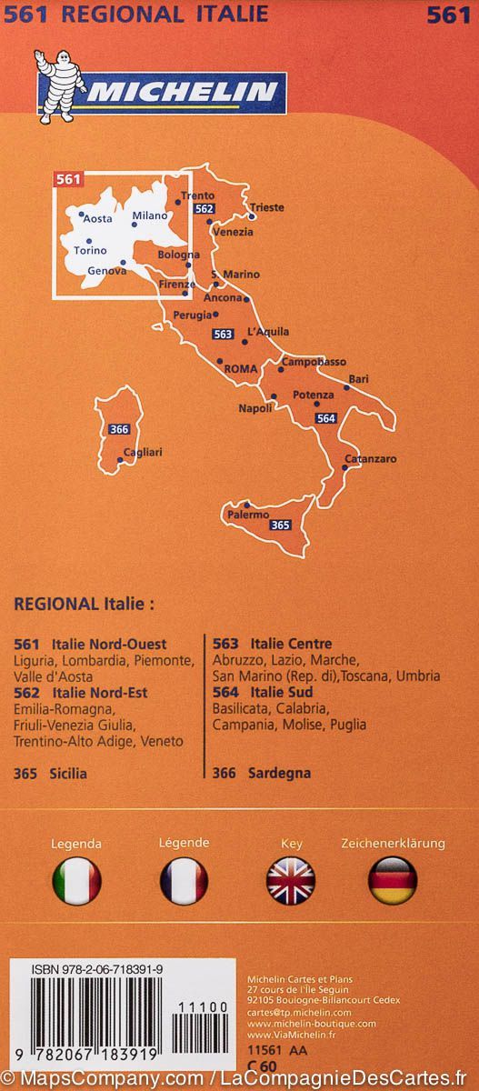 Carte routière n° 561 - Italie nord-ouest | Michelin carte pliée Michelin 