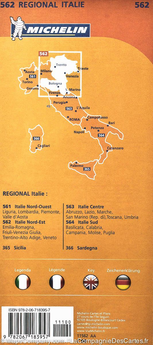 Carte routière n° 562 - Italie Nord-Est | Michelin carte pliée Michelin 