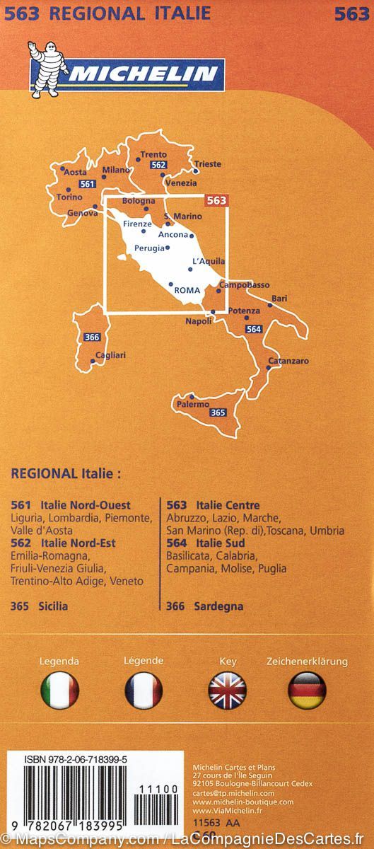 Carte routière n° 563 - Italie Centrale | Michelin carte pliée Michelin 
