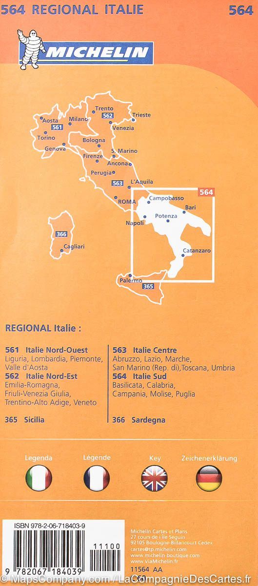 Carte routière n° 564 - Italie du Sud | Michelin carte pliée Michelin 