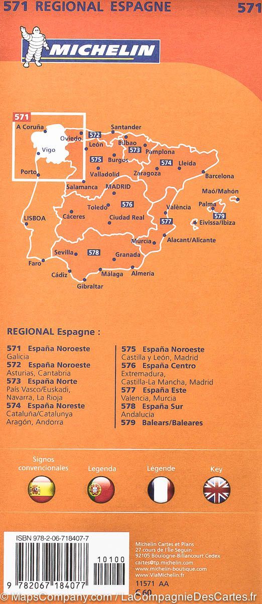 Carte routière n° 571 - Espagne Nord-Ouest (Galice) | Michelin carte routière Michelin