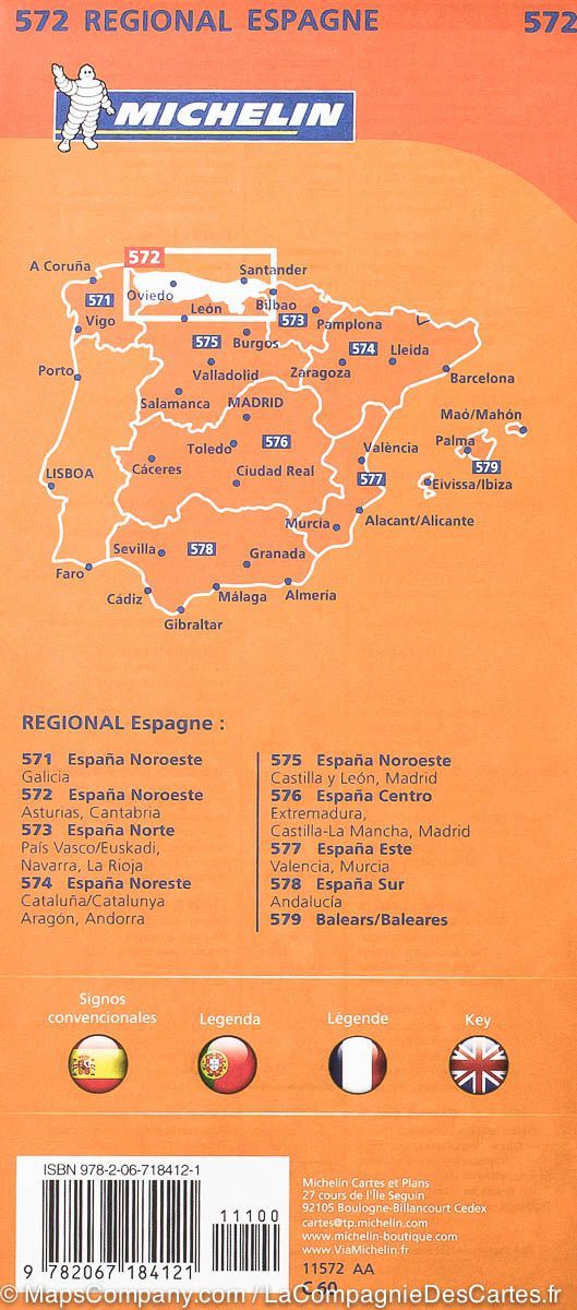 Carte routière n° 572 - Espagne nord-est (Asturies, Cantabrie) | Michelin carte routière Michelin