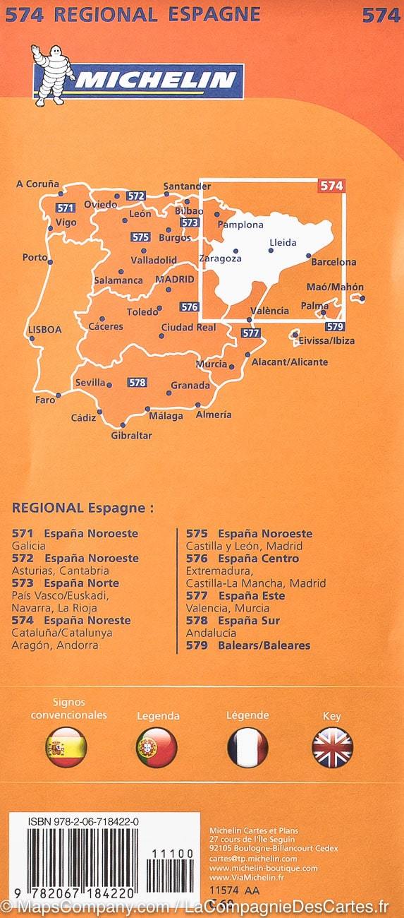 Carte routière n° 574 - Espagne nord-est (Catalogne, Aragon, Andorre) | Michelin carte pliée Michelin 
