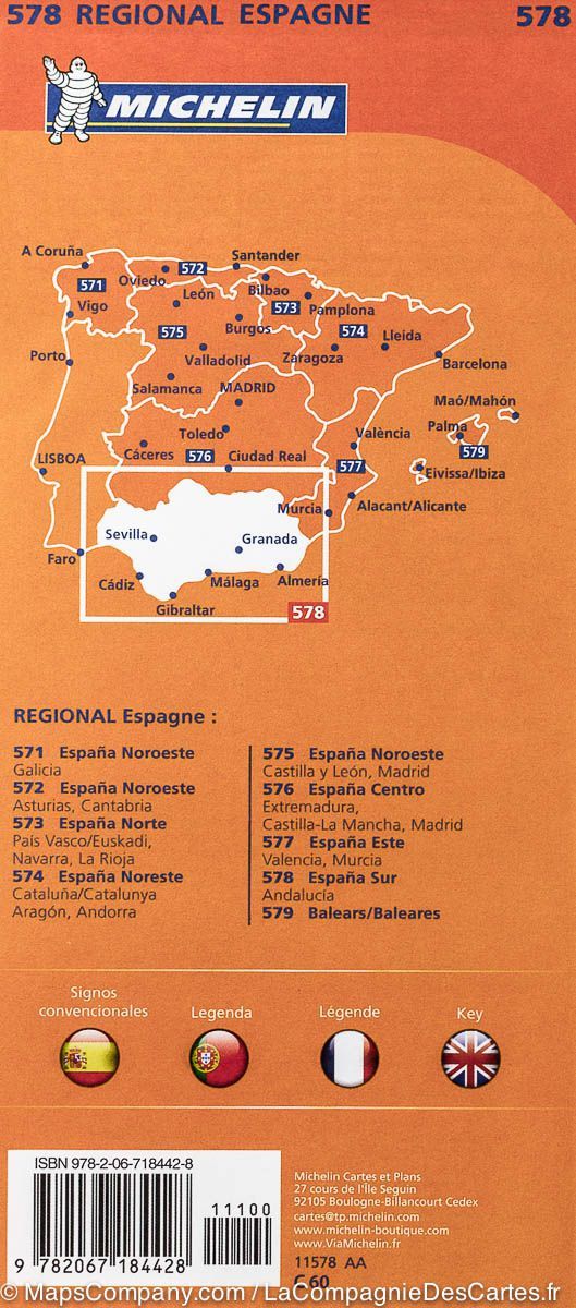Carte routière n° 578 - Andalousie | Michelin carte pliée Michelin 