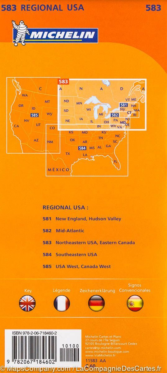 Carte routière n° 583 - Etats-Unis Nord-Est & Canada Est | Michelin carte routière Michelin