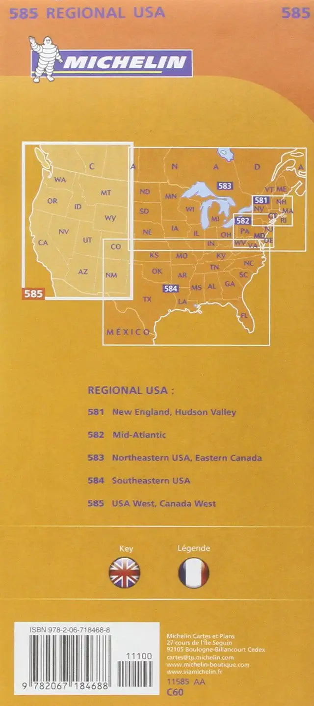Carte routière n° 585 - Etats-Unis Ouest & Canada Ouest | Michelin carte routière Michelin