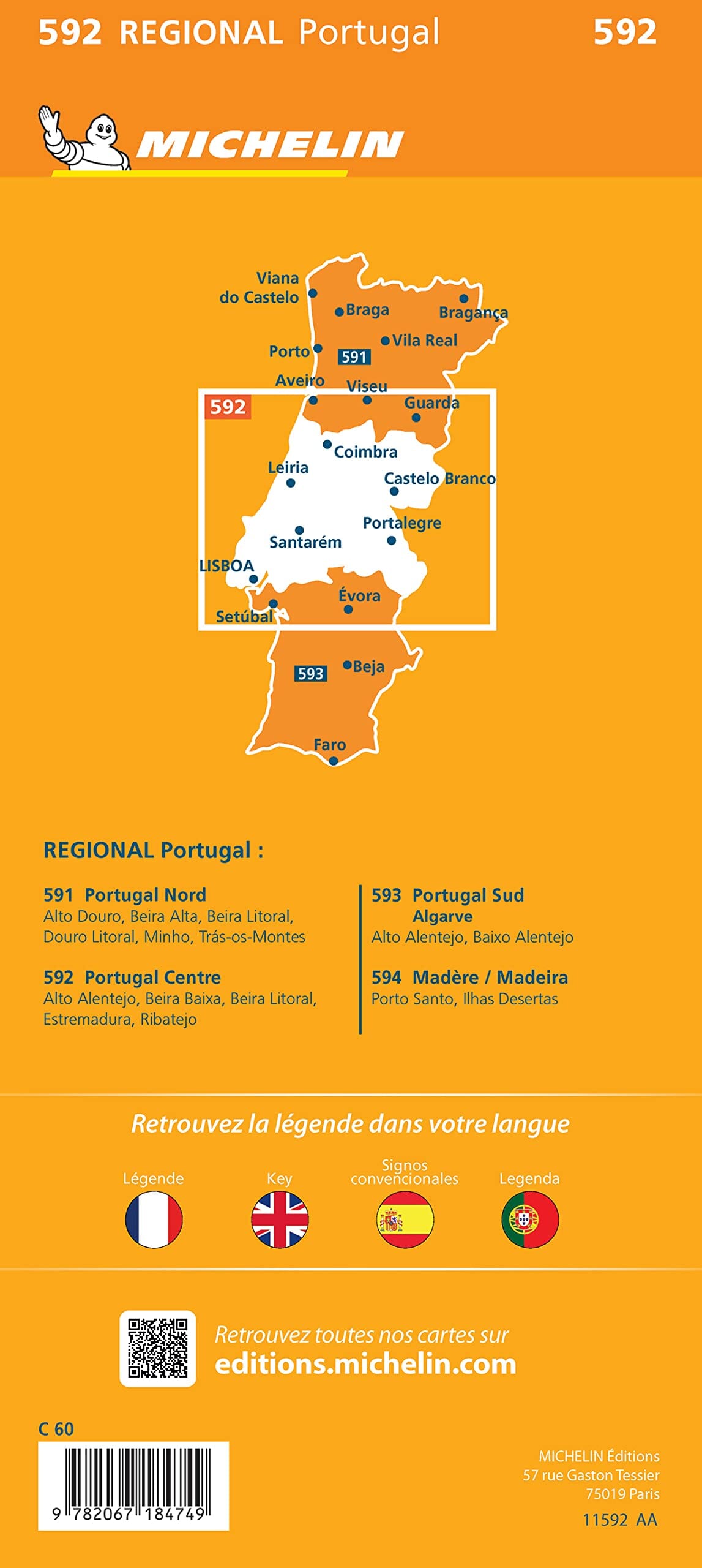 Carte routière n° 593 - Portugal Sud & Algarve | Michelin carte routière Michelin