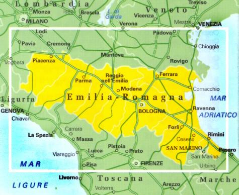Carte routière n° 6 - Emilie-Romagne (région de Bologne, Italie) | Touring Club Italiano-1/200 000 carte routière Touring Club Italiano