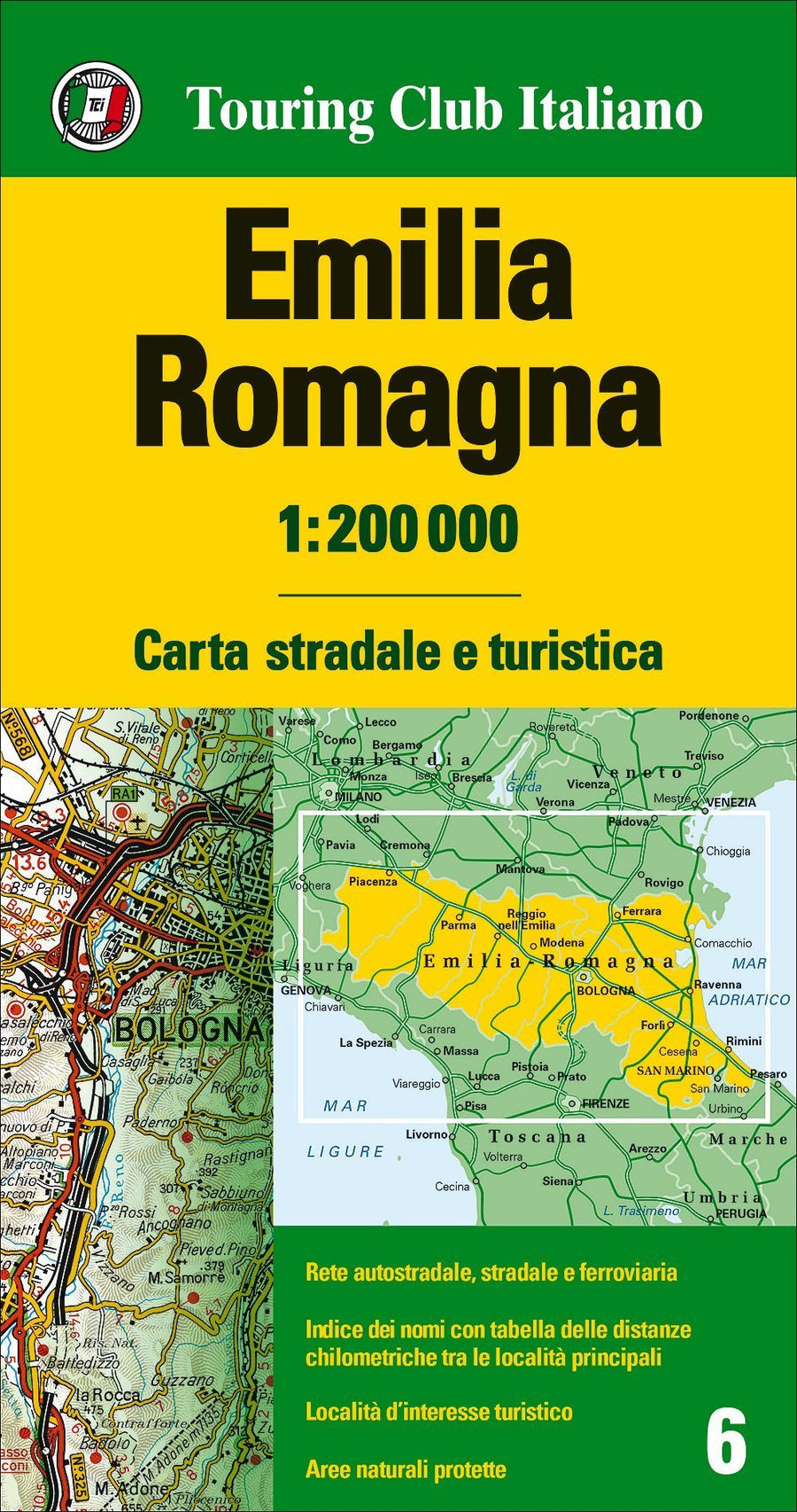 Carte routière n° 6 - Emilie-Romagne (région de Bologne, Italie) | Touring Club Italiano-1/200 000 carte pliée Touring 