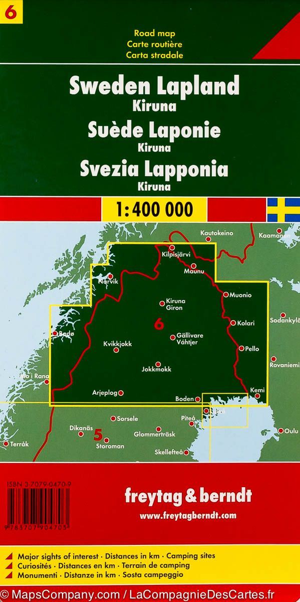 Carte routière n° 6 - Laponie Suédoise et Kiruna | Freytag & Berndt carte pliée Freytag & Berndt 