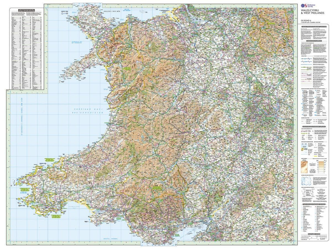 Carte routière n° 6 - Pays de Galles & Ouest des Midlands | Ordnance Survey - Road carte pliée Ordnance Survey 