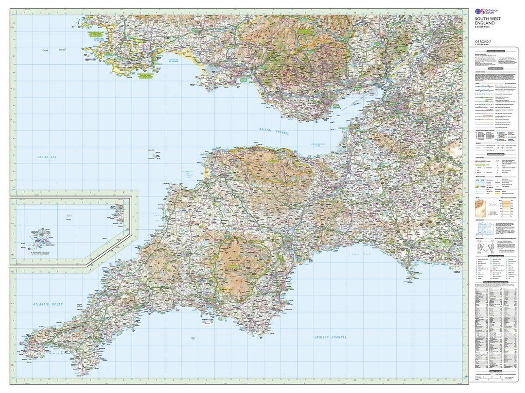 Carte routière n° 7 - Sud-ouest de l'Angleterre & sud du Pays de Galles | Ordnance Survey - Road carte pliée Ordnance Survey 