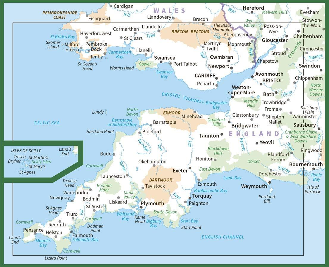 Carte routière n° 7 - Sud-ouest de l'Angleterre & sud du Pays de Galles | Ordnance Survey - Road carte routière Ordnance Survey