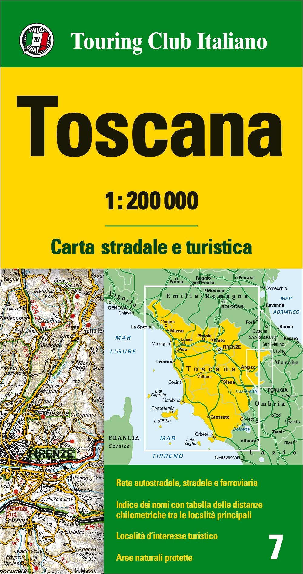 Carte routière n° 7 - Toscane | Touring Club Italiano-1/200 000 carte routière Touring Club Italiano Default Title